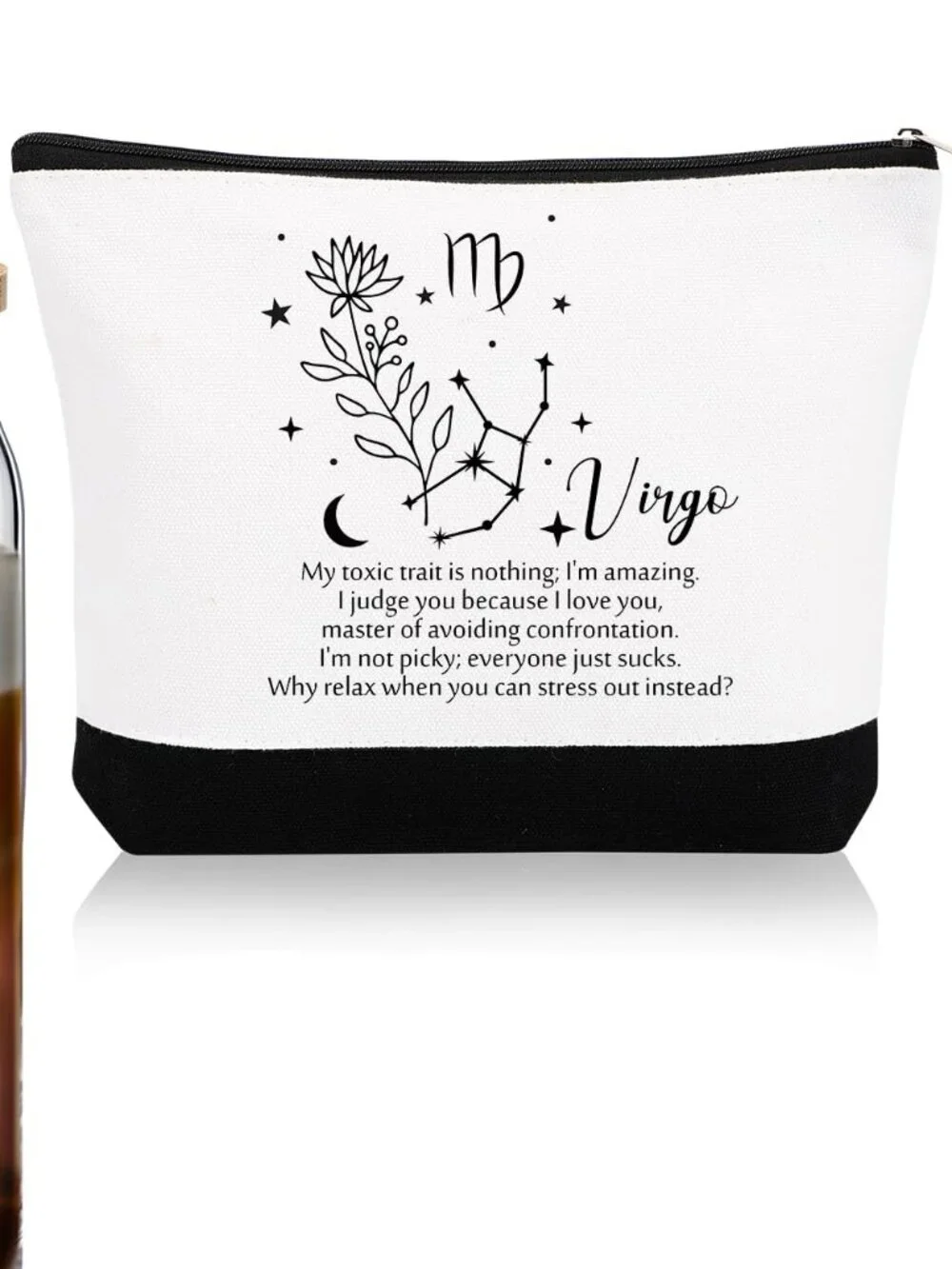NWT Virgo Zodiac Gift Set | 16oz Glass Can Tumbler & Funny Canvas Makeup Bag